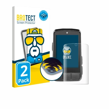 Front side of a product packaging with the brand logo BROTECT. Next to it is the device Wahoo Elemnt Bolt 3 shown with the cor