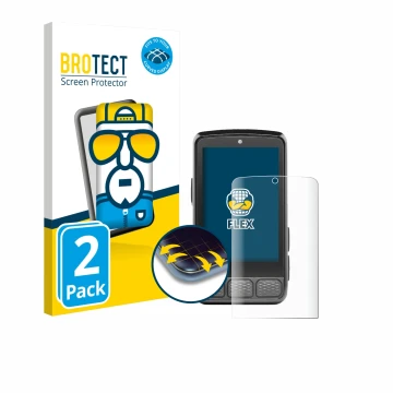 Front side of a product packaging with the brand logo BROTECT. Next to it is the device Wahoo Elemnt Roam 3 shown with the cor