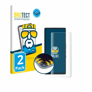 Front side of a product packaging with the brand logo BROTECT. Next to it is the device ZTE Nubia Red Magic 10 Air shown with 