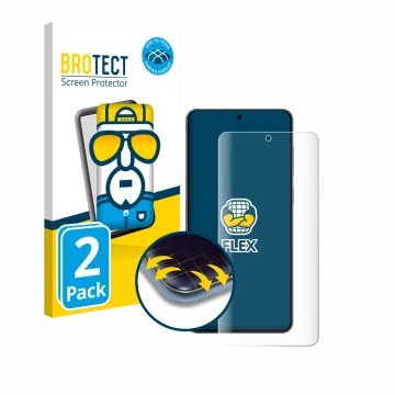 Front side of a product packaging with the brand logo BROTECT. Next to it is the device Samsung Galaxy S25 Edge shown with the