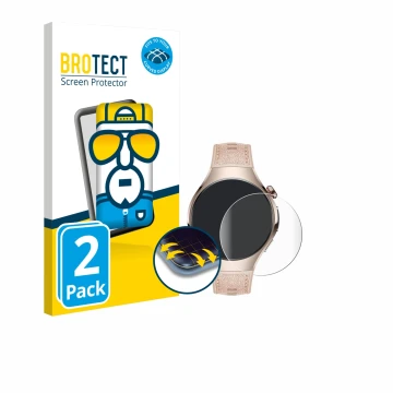 Front side of a product packaging with the brand logo BROTECT. Next to it is the device Huawei Watch 5 (42 mm) shown with the 