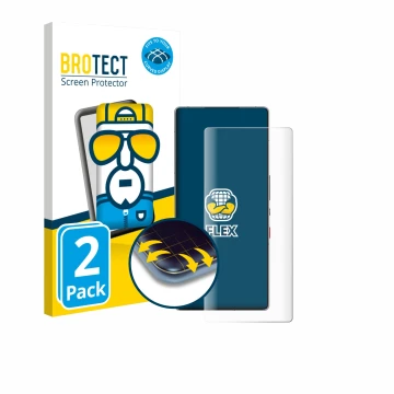 Front side of a product packaging with the brand logo BROTECT. Next to it is the device ZTE Nubia Red Magic 10S Pro+ shown wit