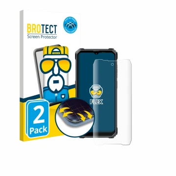 Front side of a product packaging with the brand logo BROTECT. Next to it is the device Blackview BL7000 shown with the corres