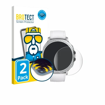 Front side of a product packaging with the brand logo BROTECT. Next to it is the device Samsung Galaxy Watch 8 Classic (46 mm)