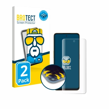 Front side of a product packaging with the brand logo BROTECT. Next to it is the device Nubia Neo 3 shown with the correspondi