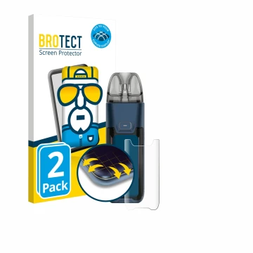 Front side of a product packaging with the brand logo BROTECT. Next to it is the device Vaporesso Luxe XR Max 2 shown with the