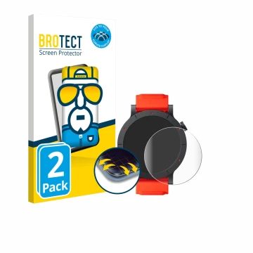 Front side of a product packaging with the brand logo BROTECT. Next to it is the device Nothing CMF Watch 3 Pro shown with the