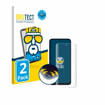 Front side of a product packaging with the brand logo BROTECT. Next to it is the device Xiaomi Redmi 15 4G shown with the corr