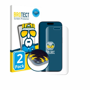 Front side of a product packaging with the brand logo BROTECT. Next to it is the device Apple iPhone 17 shown with the corresp