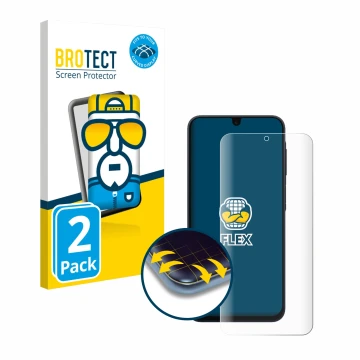 Front side of a product packaging with the brand logo BROTECT. Next to it is the device Samsung Galaxy A17 5G shown with the c