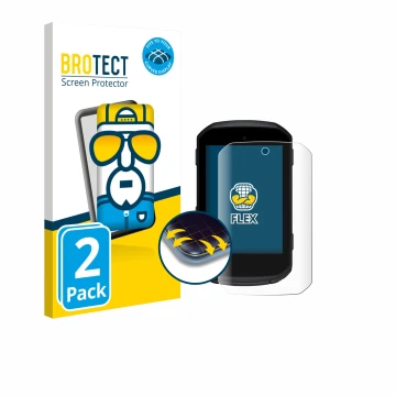 Front side of a product packaging with the brand logo BROTECT. Next to it is the device Garmin Edge 550 shown with the corresp