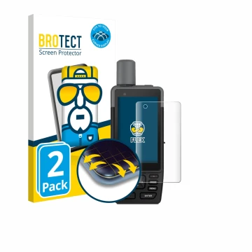 Front side of a product packaging with the brand logo BROTECT. Next to it is the device Garmin GPSMAP H1 shown with the corres