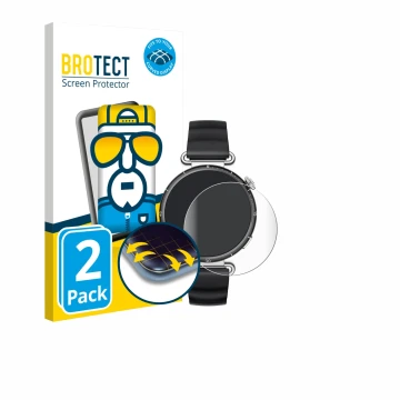 Front side of a product packaging with the brand logo BROTECT. Next to it is the device Huawei Watch GT 6 (41 mm) shown with t