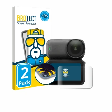 Front side of a product packaging with the brand logo BROTECT. Next to it is the device DJI Osmo Nano shown with the correspon