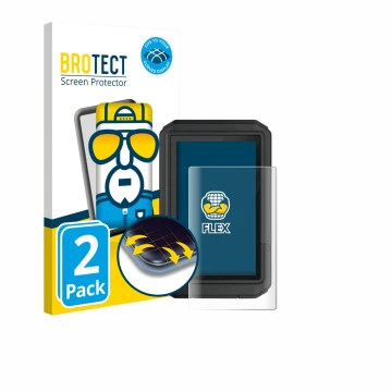 Front side of a product packaging with the brand logo BROTECT. Next to it is the device Garmin eTrex Touch 2025 shown with the