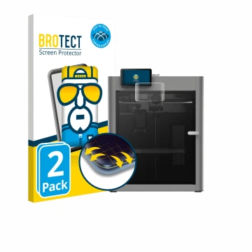 Front side of a product packaging with the brand logo BROTECT. Next to it is the device Bambu Lab P2S 3D Printer shown with th