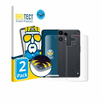 Front side of a product packaging with the brand logo BROTECT. Next to it is the device Nothing Phone (3a) Lite (Front+Back) s