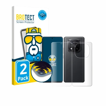 Front side of a product packaging with the brand logo BROTECT. Next to it is the device Xiaomi Redmi Note 14 Pro Plus 5G (Fron