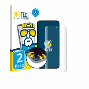 Front side of a product packaging with the brand logo BROTECT. Next to it is the device Oppo Reno 14 shown with the correspond