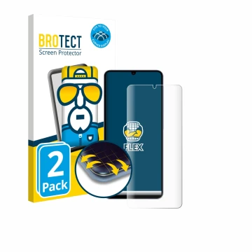 Front side of a product packaging with the brand logo BROTECT. Next to it is the device Samsung Galaxy A07 shown with the corr