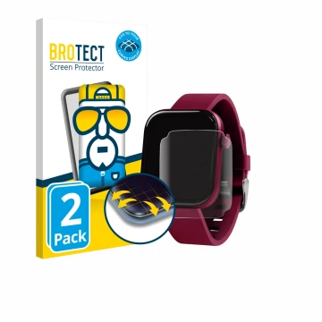 Front side of a product packaging with the brand logo BROTECT. Next to it is the device Reflex Active Berry AMOLED 1.85