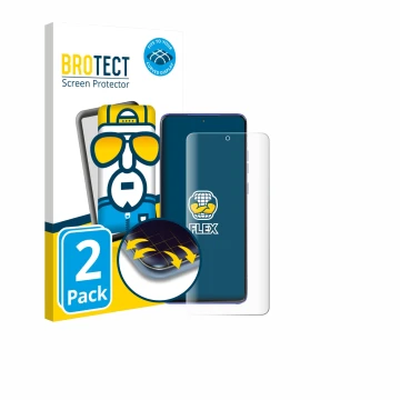 Front side of a product packaging with the brand logo BROTECT. Next to it is the device Motorola Edge 60 Stylus shown with the