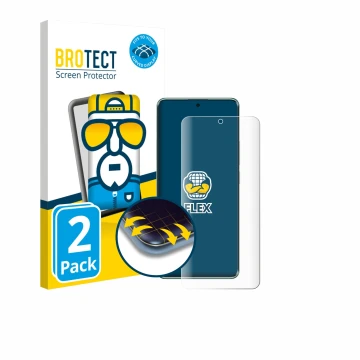 Front side of a product packaging with the brand logo BROTECT. Next to it is the device Xiaomi Redmi Note 14 Pro 5G shown with