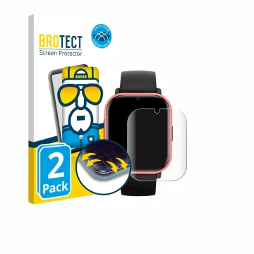 Front side of a product packaging with the brand logo BROTECT. Next to it is the device PAJ GPS Tracker Kids shown with the co