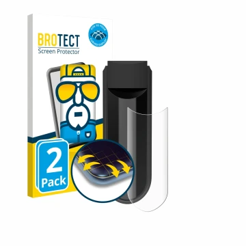 Front side of a product packaging with the brand logo BROTECT. Next to it is the device Vorwerk Kobold VK7 shown with the corr