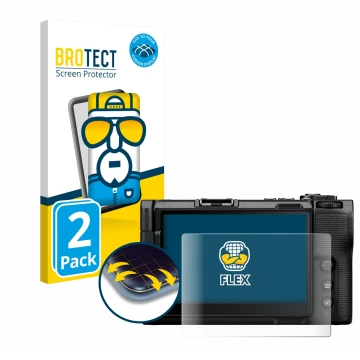 Front side of a product packaging with the brand logo BROTECT. Next to it is the device Nikon ZR 2025 shown with the correspon