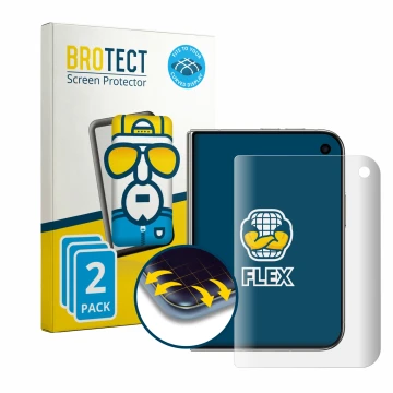 Front side of a product packaging with the brand logo BROTECT. Next to it is the device Apple iPhone Duo shown with the corres