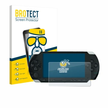 Front side of a product packaging with the brand logo BROTECT. Next to it is the device Sony PSP 1000 shown with the correspon