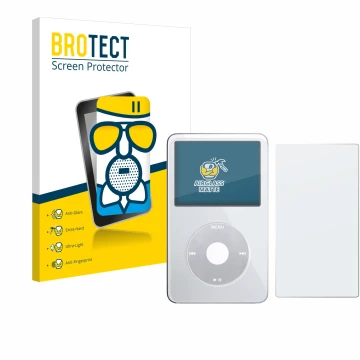 Front side of a product packaging with the brand logo BROTECT. Next to it is the device Apple iPod Classic Video (Front+Back) 