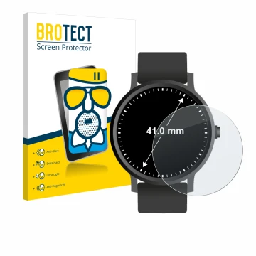 Front side of a product packaging with the brand logo BROTECT. Next to it is the device Watches (Circular, ø: 41 mm) shown wit