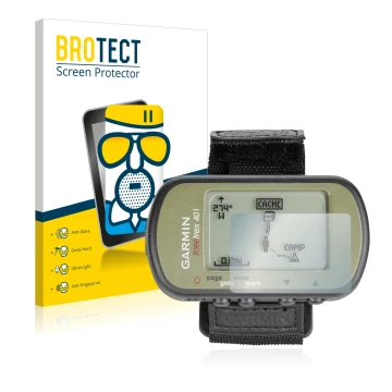 Front side of a product packaging with the brand logo BROTECT. Next to it is the device Garmin Foretrex 401 shown with the cor