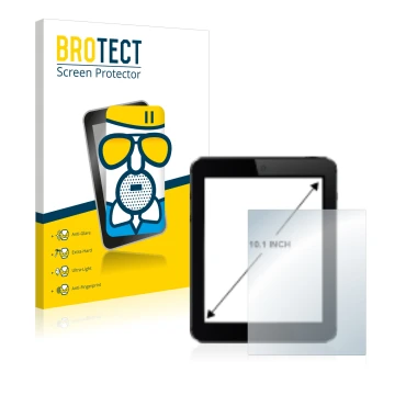 Front side of a product packaging with the brand logo BROTECT. Next to it is the device shown with the corresponding screen pr