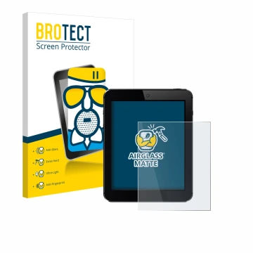 Front side of a product packaging with the brand logo BROTECT. Next to it is the device shown with the corresponding screen pr