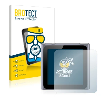 Front side of a product packaging with the brand logo BROTECT. Next to it is the device Apple iPod nano 2011 (6th. Gen.) shown