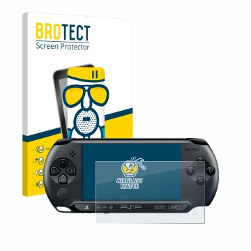 Front side of a product packaging with the brand logo BROTECT. Next to it is the device Sony PSP Street E1004 shown with the c