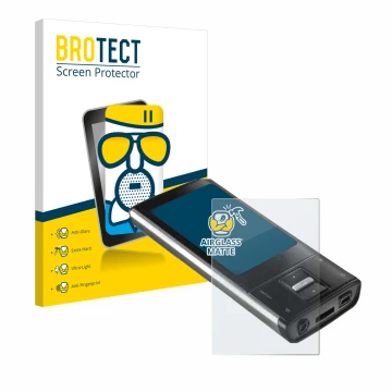 Front side of a product packaging with the brand logo BROTECT. Next to it is the device Intenso Video Shooter 2,4