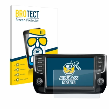 Front side of a product packaging with the brand logo BROTECT. Next to it is the device Volkswagen Passat 2015 Discover Pro 8