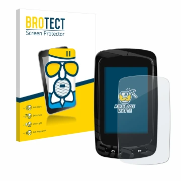 Front side of a product packaging with the brand logo BROTECT. Next to it is the device Garmin Edge 810 shown with the corresp
