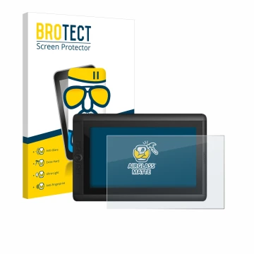 Front side of a product packaging with the brand logo BROTECT. Next to it is the device Wacom Cintiq 13 HD shown with the corr