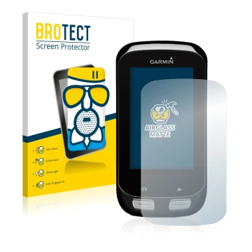 Front side of a product packaging with the brand logo BROTECT. Next to it is the device Garmin Edge 1000 shown with the corres