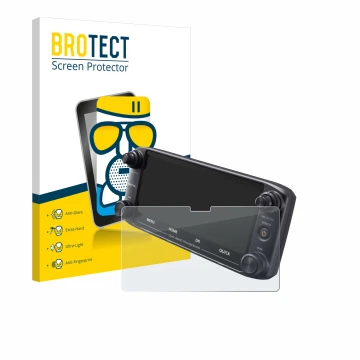 Front side of a product packaging with the brand logo BROTECT. Next to it is the device Icom ID-5100 shown with the correspond