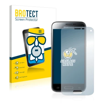 Front side of a product packaging with the brand logo BROTECT. Next to it is the device Samsung Galaxy S5 Mini SM-G800F shown 