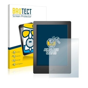 Front side of a product packaging with the brand logo BROTECT. Next to it is the device Kobo Aura H2O shown with the correspon