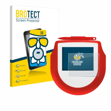 Front side of a product packaging with the brand logo BROTECT. Next to it is the device Signotec Signature Pad Omega shown wit