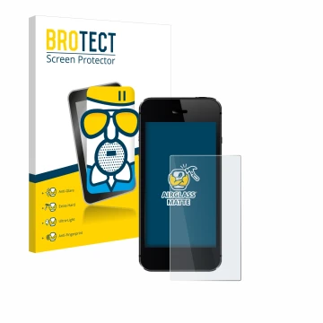 Front side of a product packaging with the brand logo BROTECT. Next to it is the device shown with the corresponding screen pr