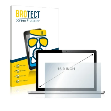 Front side of a product packaging with the brand logo BROTECT. Next to it is the device shown with the corresponding screen pr